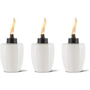 Table Torch Glass Herringbone Ivory - Decorative Table Top Torches